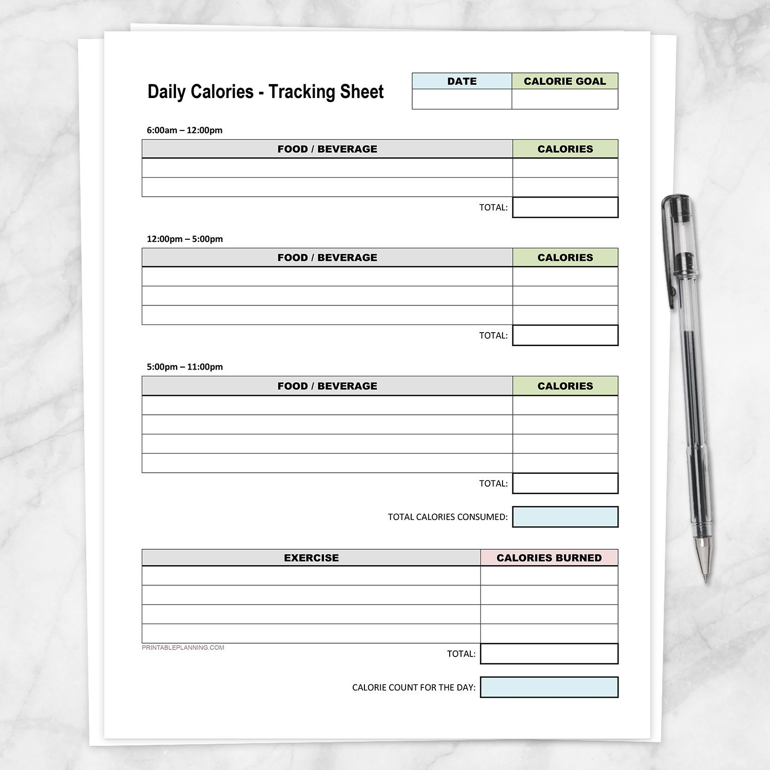 Printable Calories Tracking Sheet Daily Calorie Counting And Exercise Sheet Healthy Eating And Diet Log Instant Download Etsy