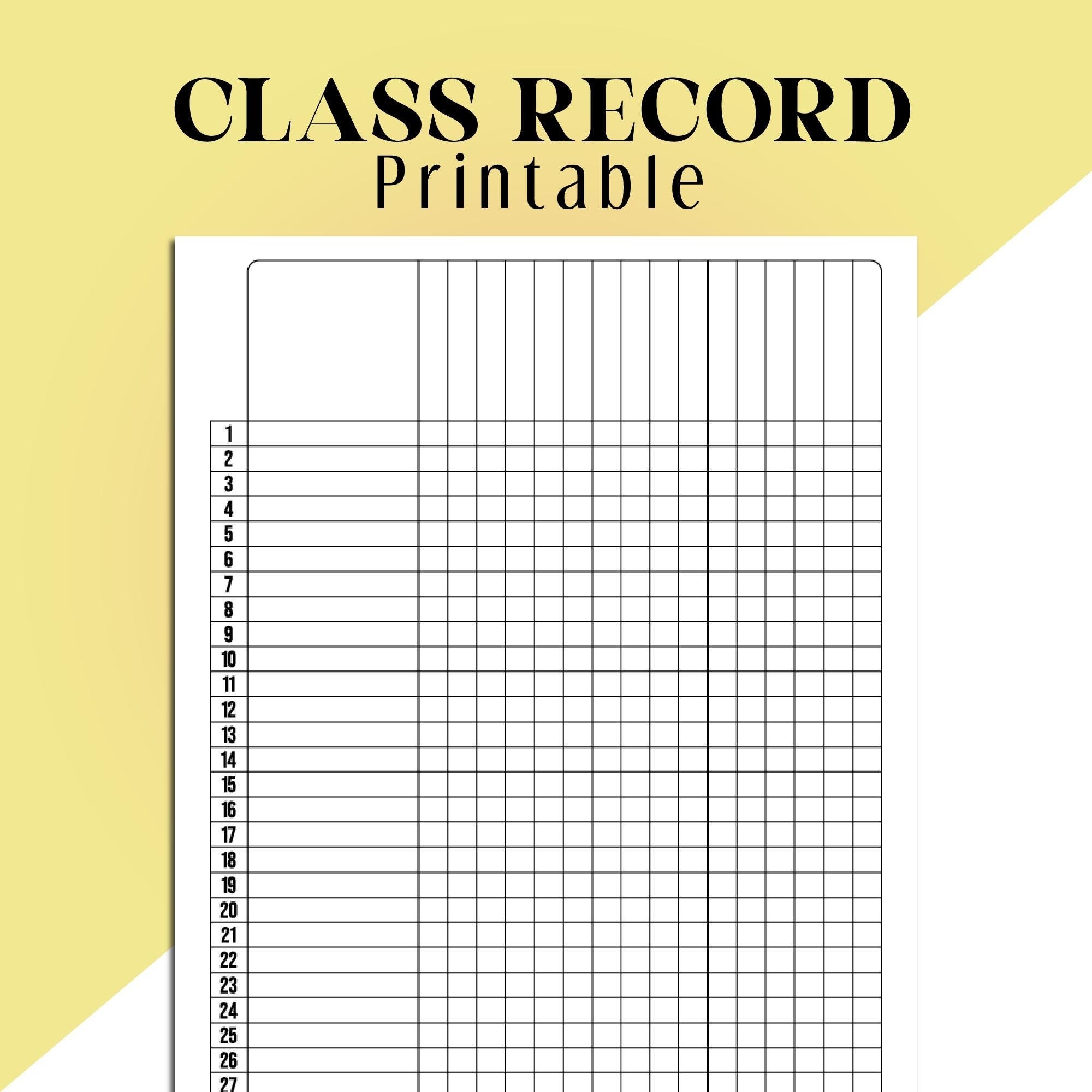 Printable Class Record Class Record And Checklist Class Gradebook Class Attendance Printable Attendance Template Student Grade Tracker Etsy