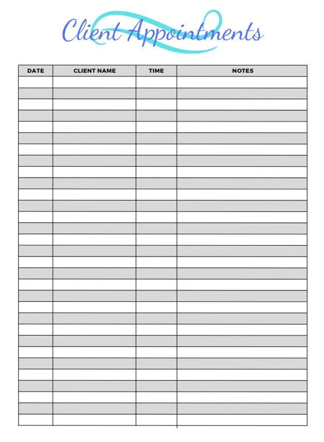 Printable Client Appointment Sheet Etsy