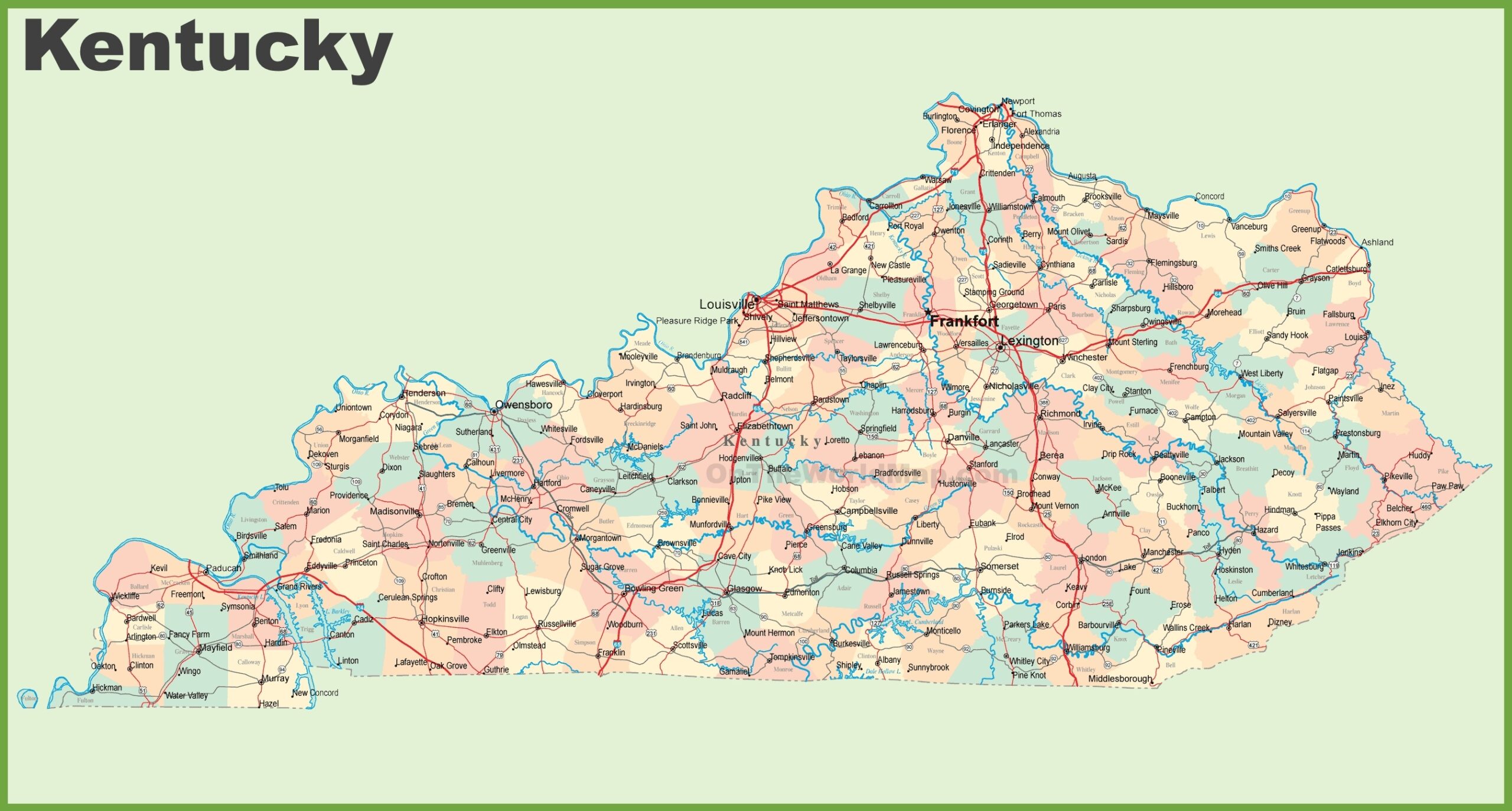 Printable Kentucky Map With Cities