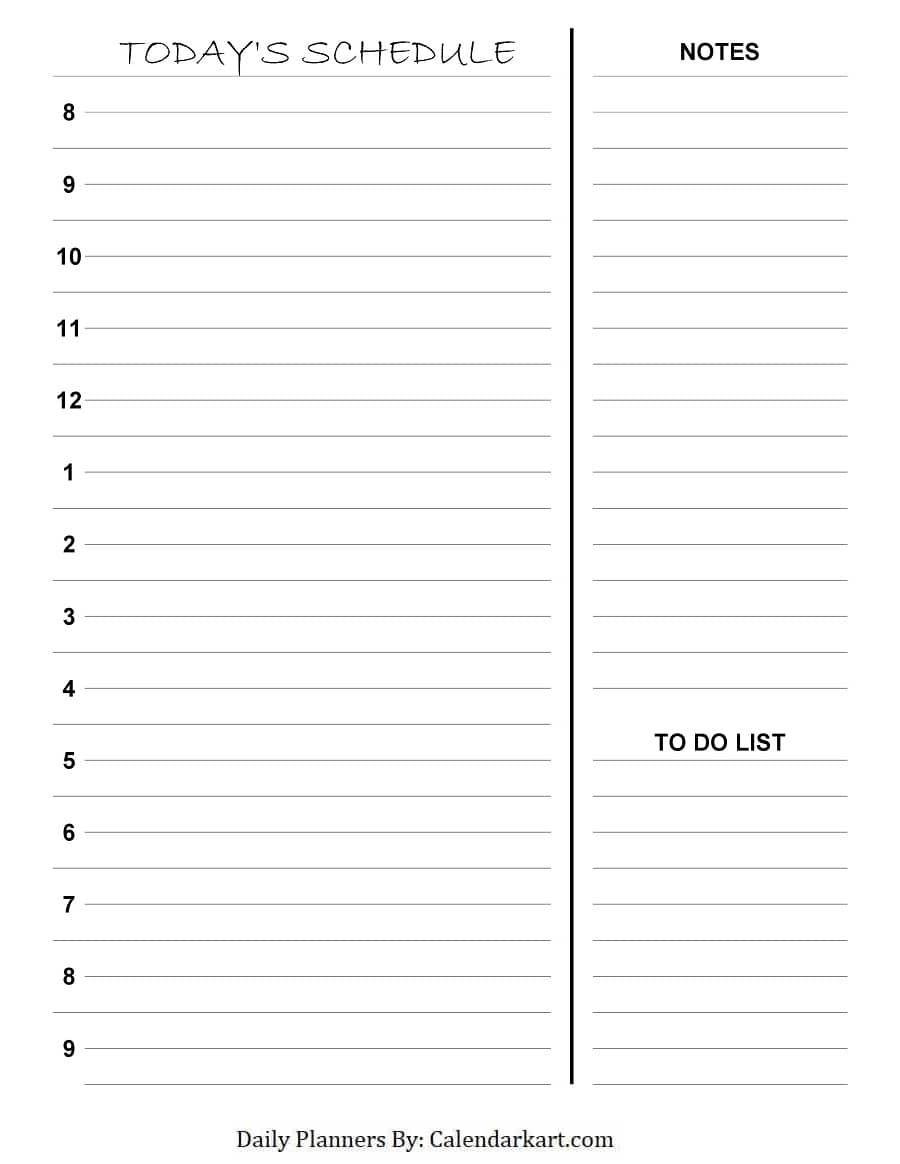 Printable Day Calendar With Times