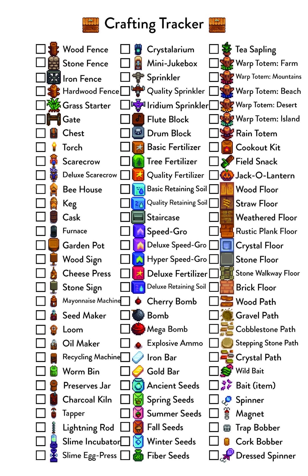 Printable Digital File Stardew Valley Tracker Crafting Collection Order Etsy