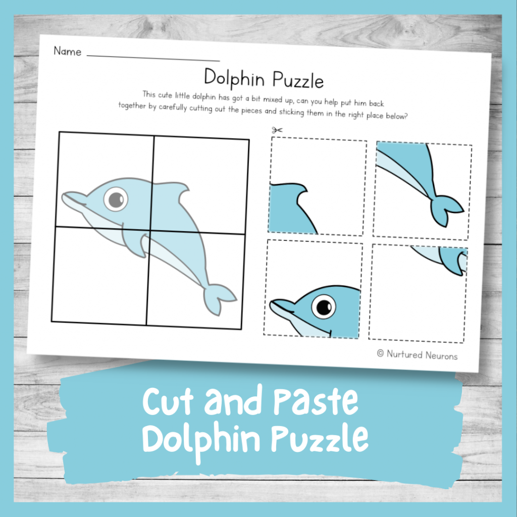 Printable Dolphin Puzzle Preschool Cut And Paste Worksheet 