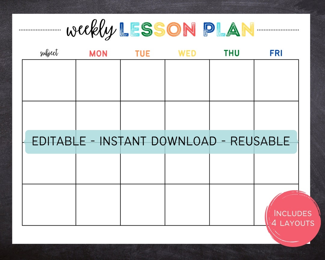 Printable Editable Weekly Lesson Plan Simple School Schedule Weekly School Schedule Homeschool Instant Download Etsy