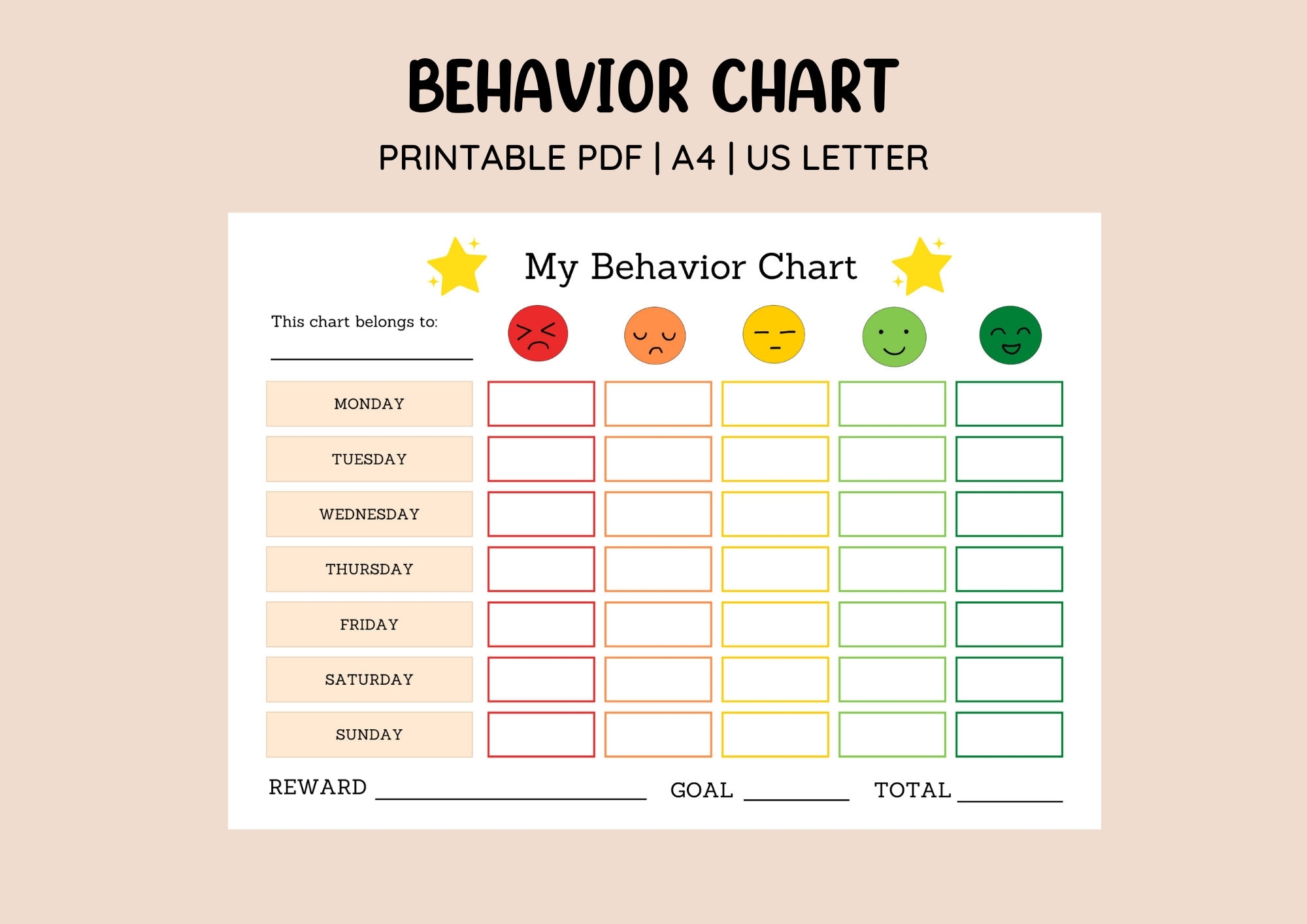 Printable Emotion Scale Behavior Chart Points Reward Chart Colourful Kids Behavior Chart Sticker Chart Behavior Management Etsy