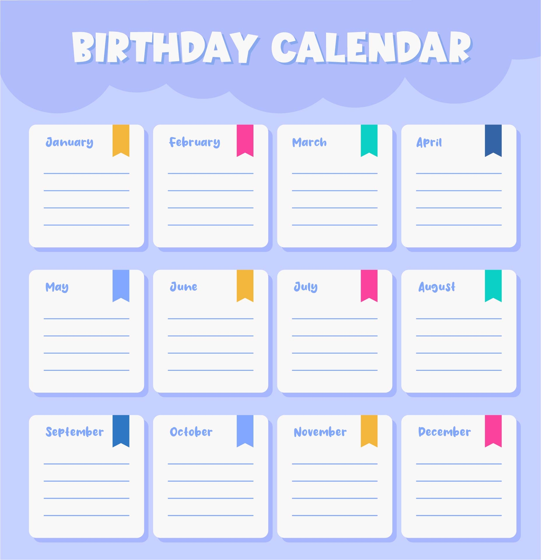 Printable Family Birthday Calendar Printable Party Favors