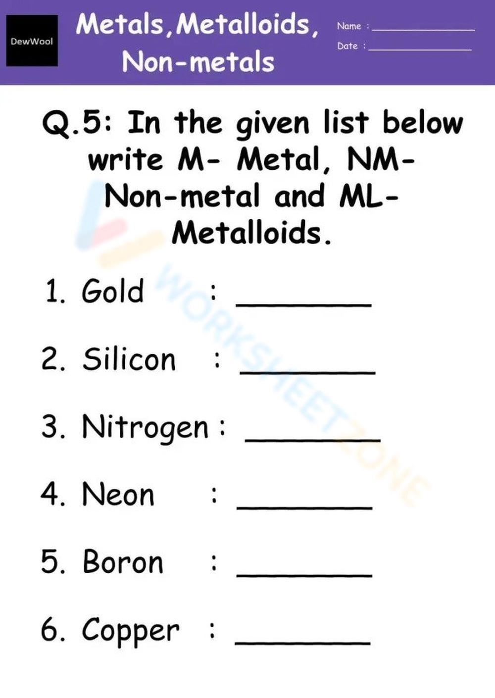 Printable Grade 8 Metals Nonmetals And Metalloids Worksheets