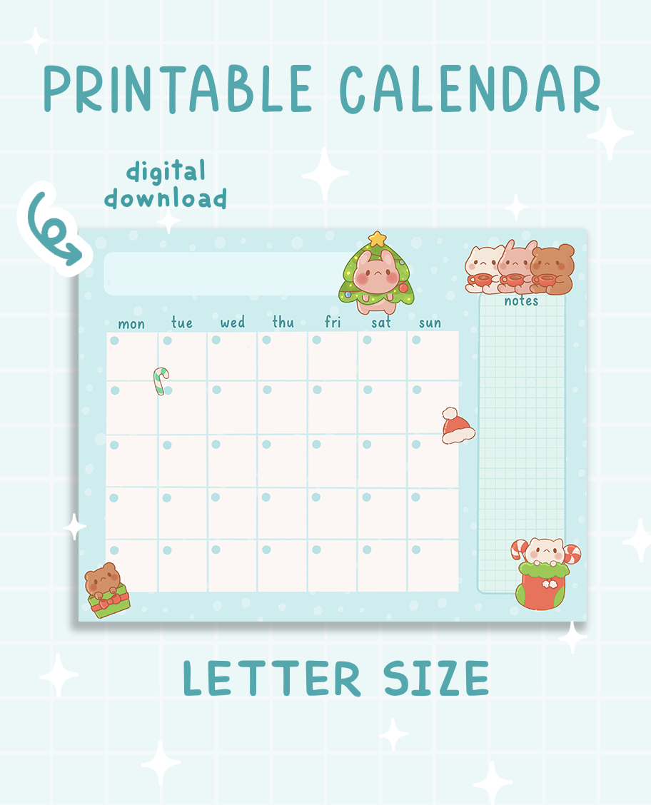 Printable Holiday Open Calendar Digital Download NomNom Kawaii