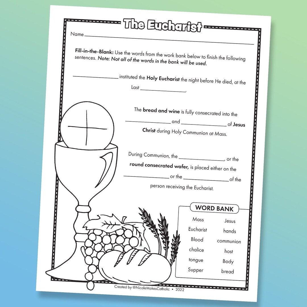 Printable Holy Eucharist Fill in the blanks Worksheet Digital Download Etsy