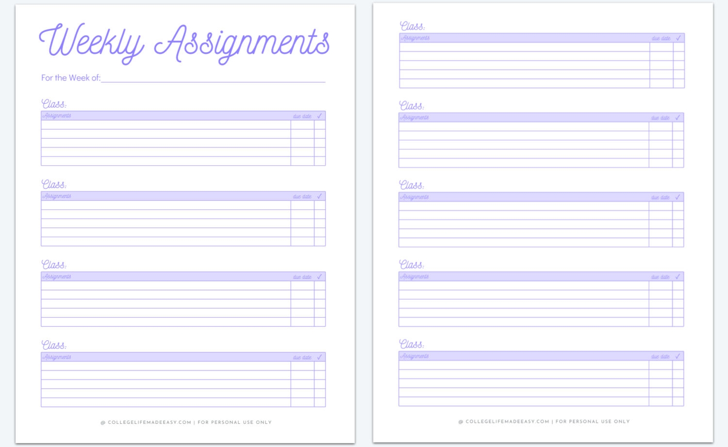 Printable Homework Planner Template For College Students