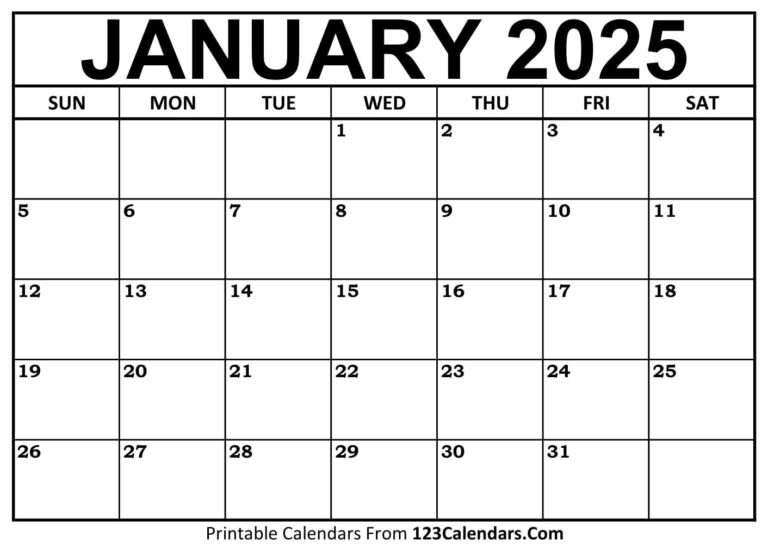 Printable January 2025 Calendar Templates Easy To Download Print