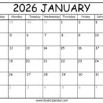 Printable January 2026 Calendar
