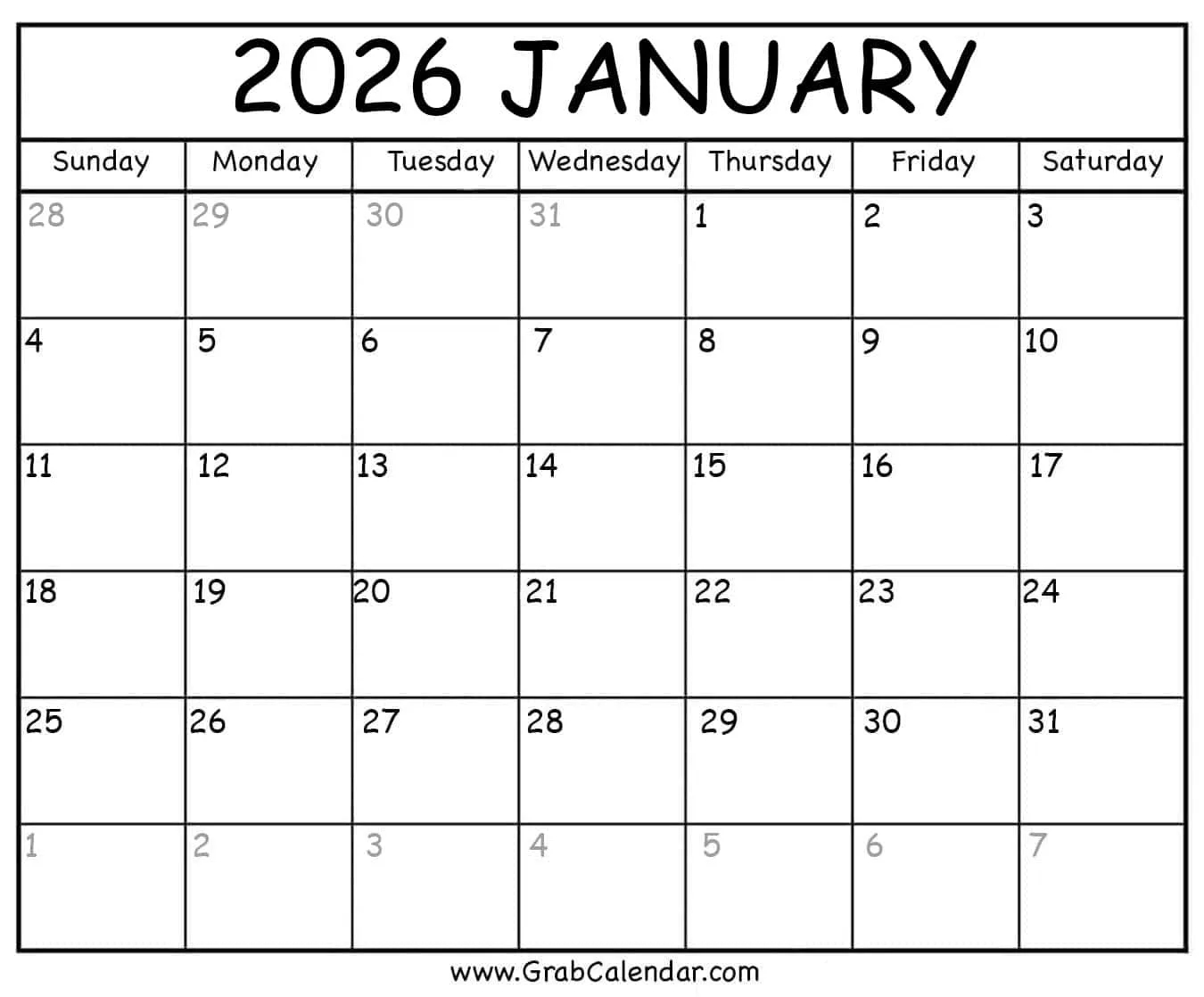 A4 Calendar 2026 Printable