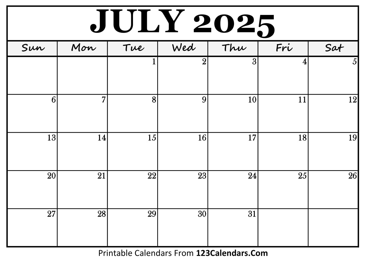 Printable July 2025 Calendar Templates Easy To Download Print