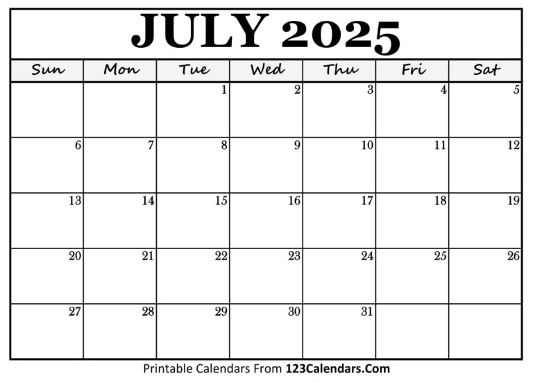 Printable July 2025 Calendar Templates Easy To Download Print