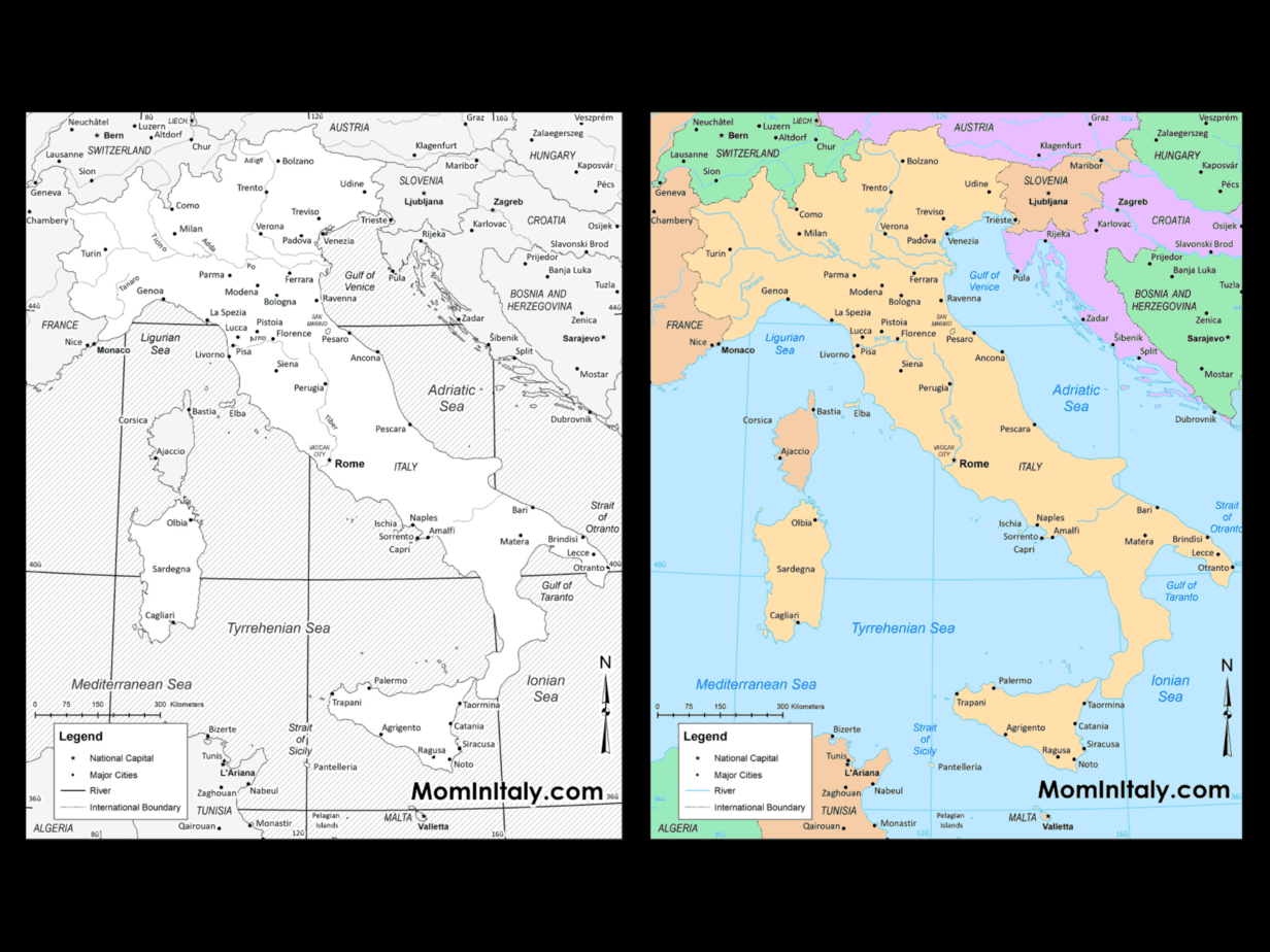 PRINTABLE MAP OF ITALY Black White And Color Versions Mom In Italy PRINTABLE MAP OF ITALY Black White And Color Versions Mom In Italy
