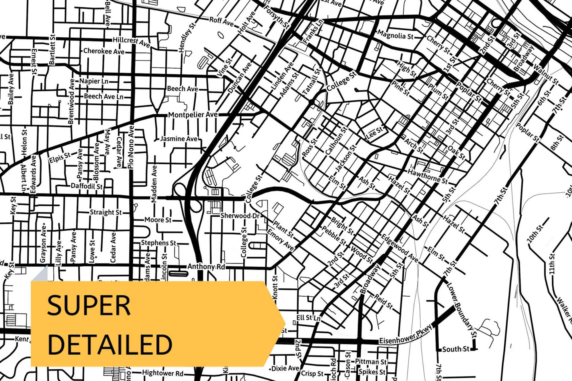 Printable Map Of Macon Georgia USA With Street Names Instant Download City Map Travel Gift City Poster Road Map Print Wall Art Etsy Israel