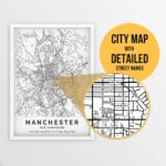 Printable Map Of Manchester New Hampshire USA With Street Names Instant Download City Map Travel Gift City Poster Road Map Print Etsy