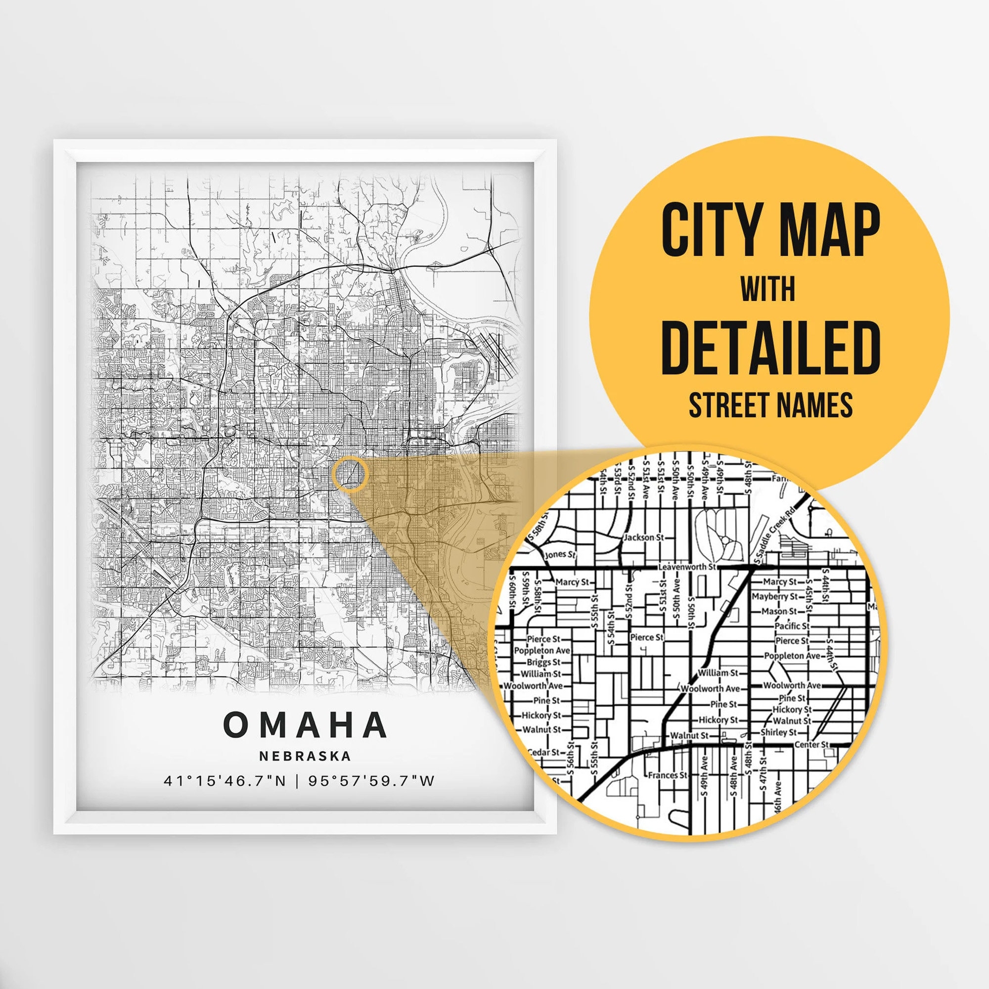 Printable Map Of Omaha Nebraska USA With Street Names Instant Download City Map Travel Gift City Poster Road Map Print Etsy