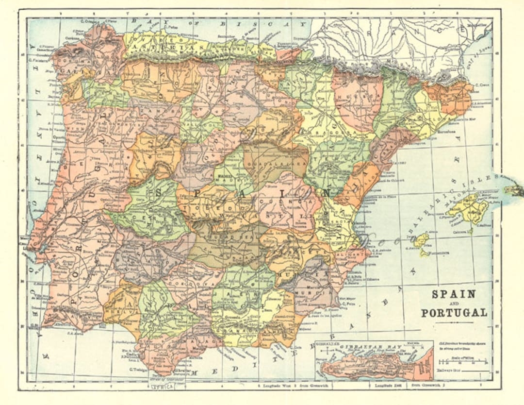 Printable Map Of Spain And Portugal Digital Download Unique Gift Home Decor Printable Collage Sheet No 161 Etsy