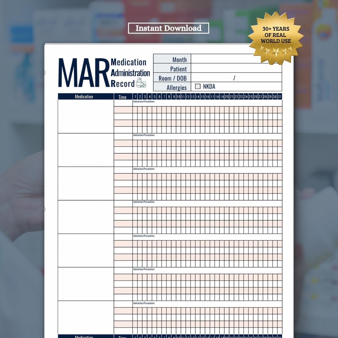 Printable Mar Medication Record Etsy