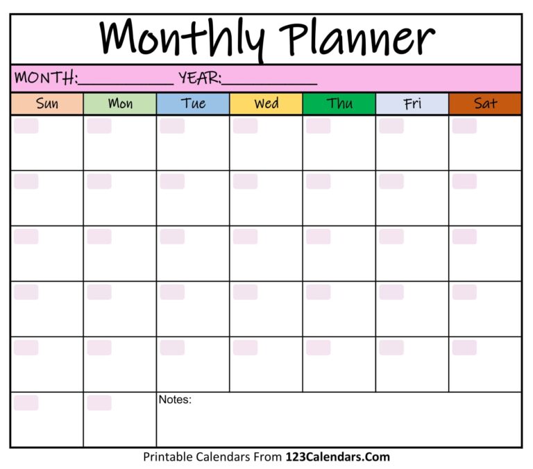 Printable Monthly Planner Templates 123Calendars