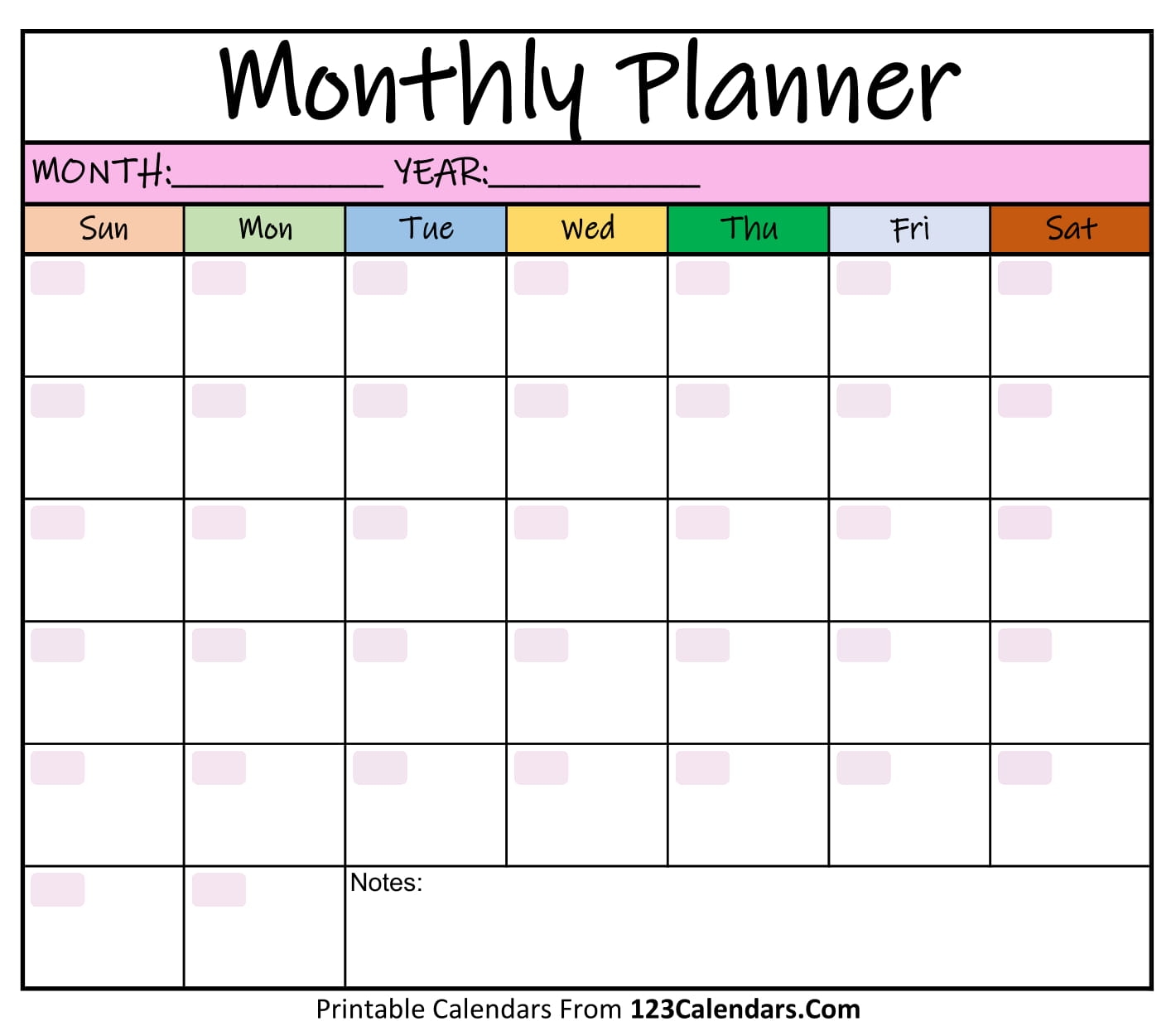 Printable Monthly Planner Templates 123Calendars Printable Monthly Planner Templates 123Calendars