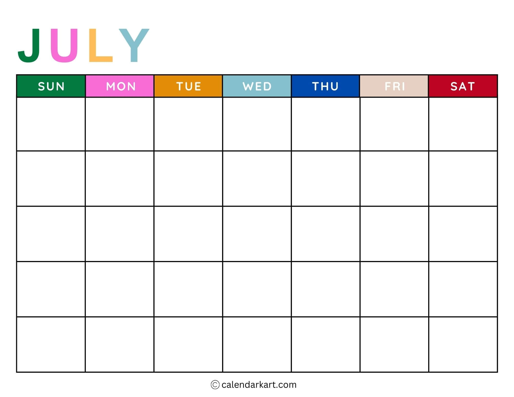 Printable Blank July Calendar