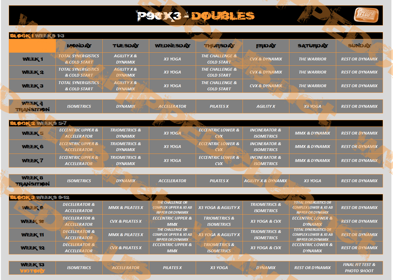 Printable P90x3 Classic Schedule Back Workout Sheet P90x Pull Ups P90x Chart Items Needed For P90x