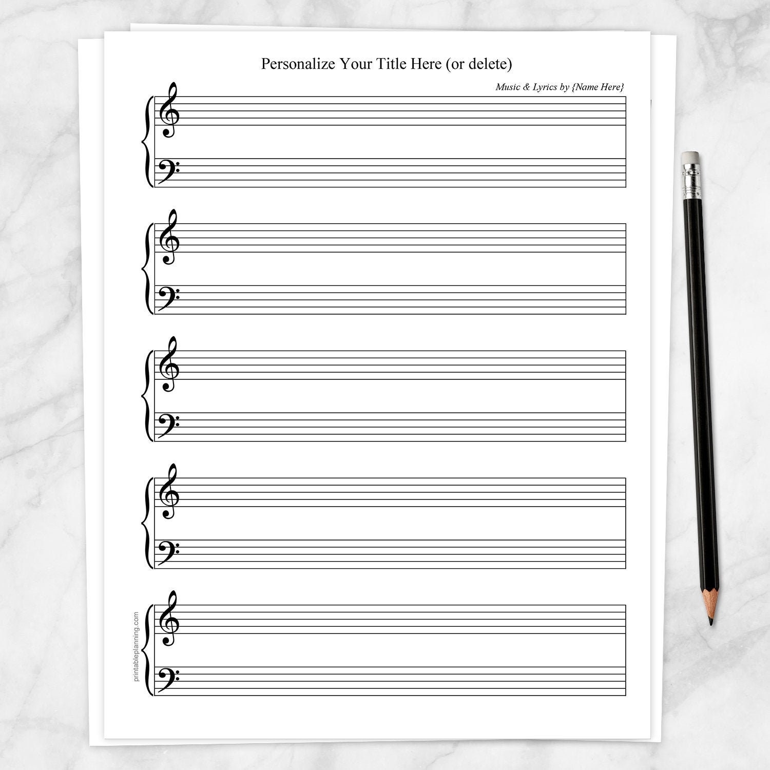 Printable Personalized Sheet Music BLANK Piano And Vocals Personalize Title And Name Instant Download Etsy