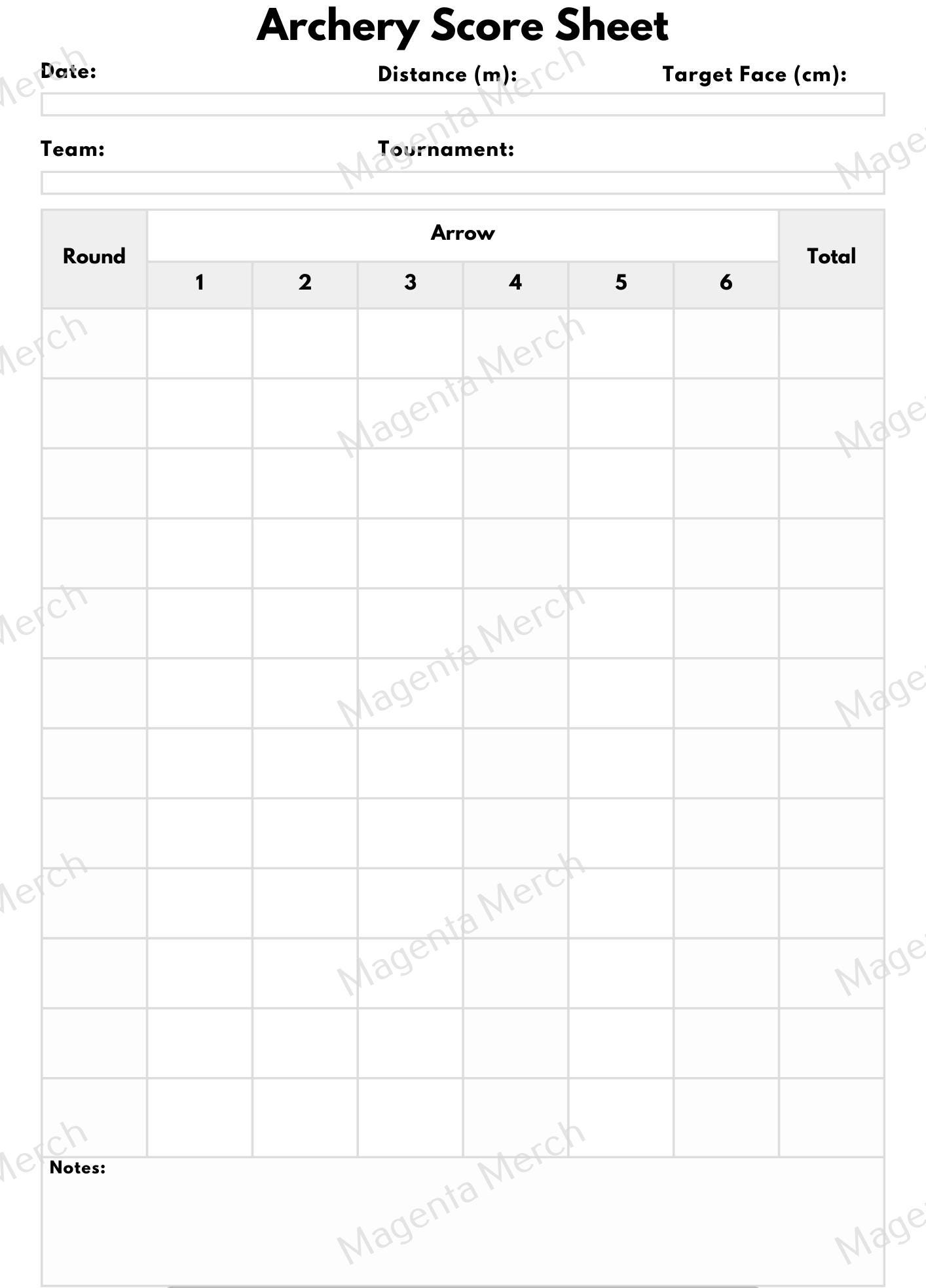 Printable Replacement Score Sheet For Archery A4 U0026 US Letter Formats