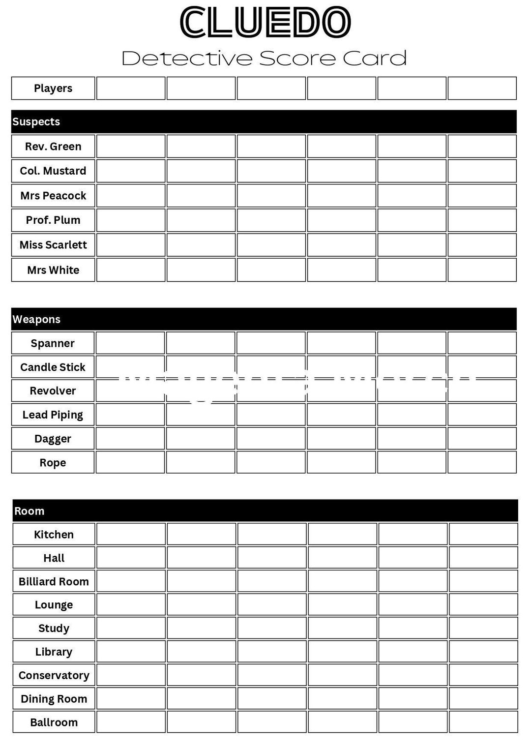 Printable Replacement Score Sheets Compatible With Clue Cluedo A4 And A5 PDF Formats Etsy