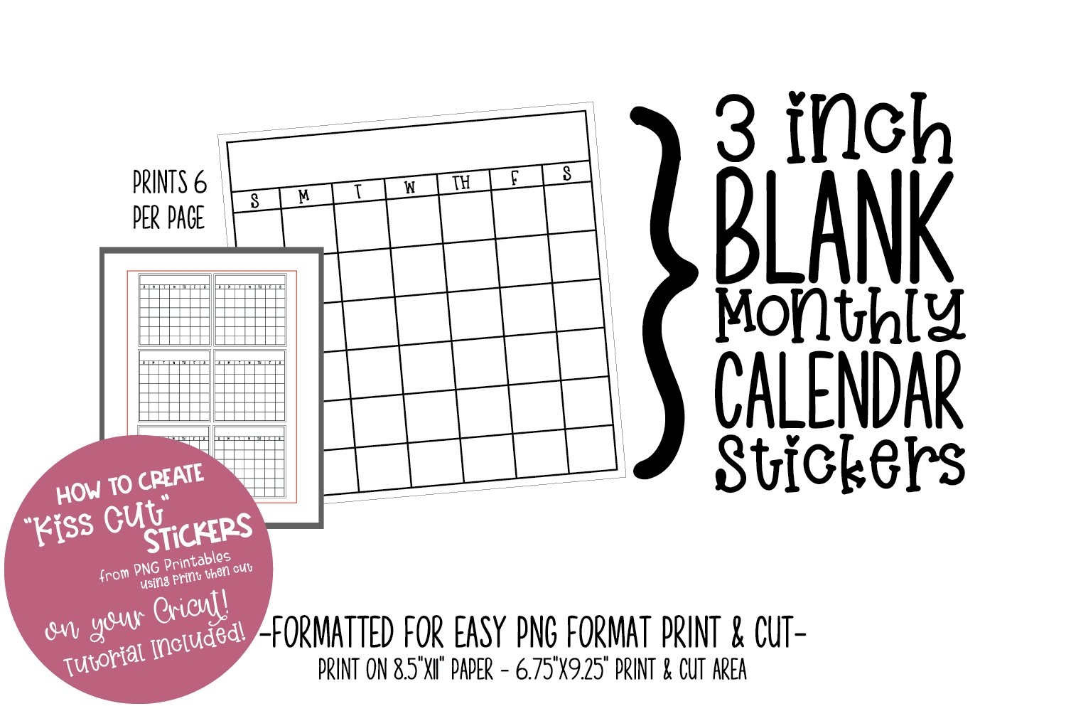 Printable Stickers Set 6 Mini Blank Calendar Stickers