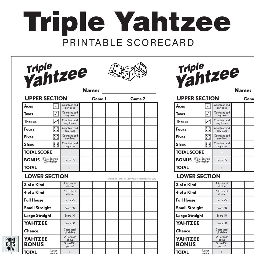 Free Printable Yahtzee Score Sheet