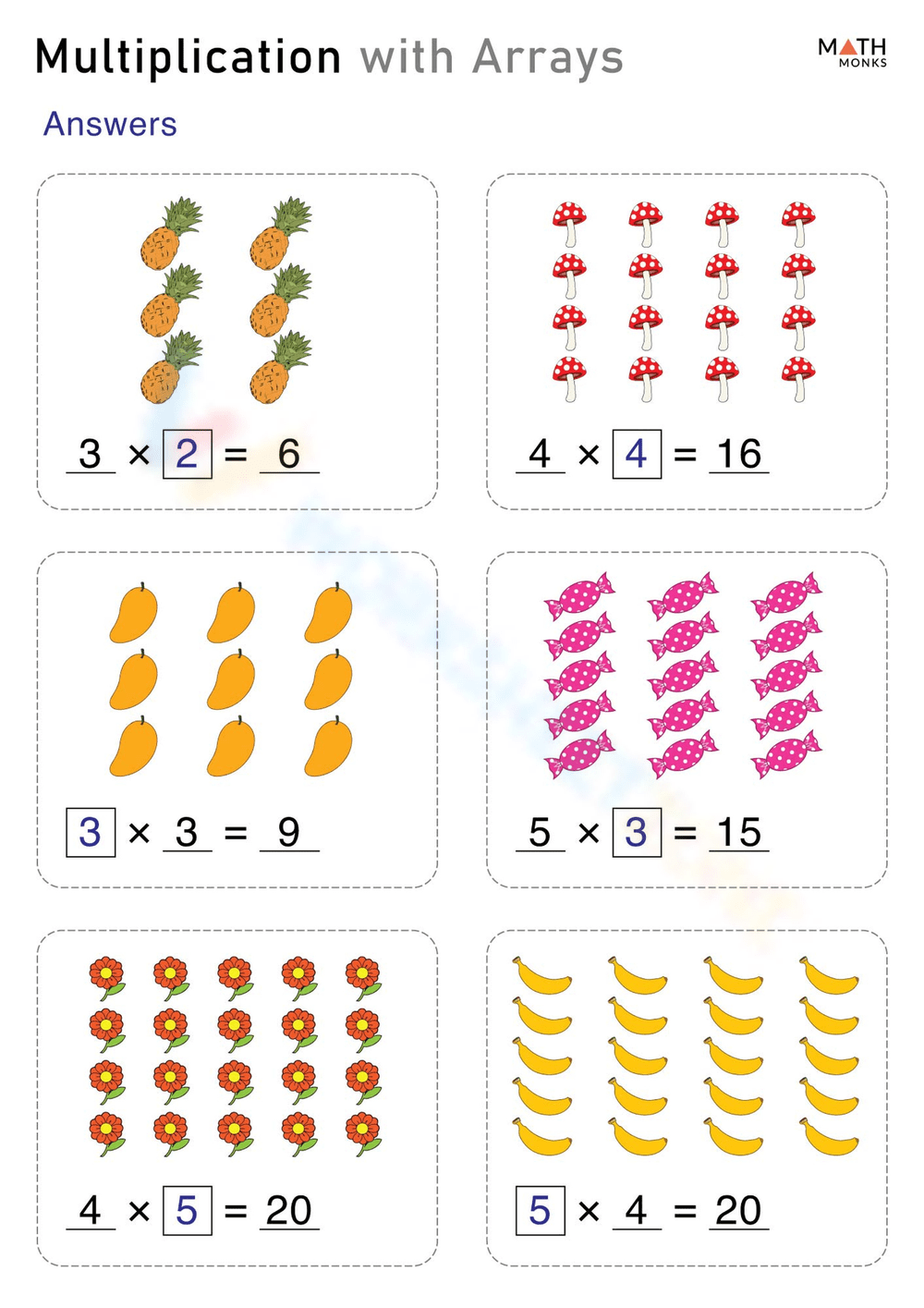 Printable U0026 Interactive Multiplication Arrays Worksheets 