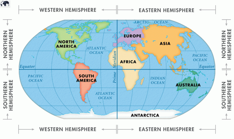 Printable World Map With Hemispheres In PDF Template