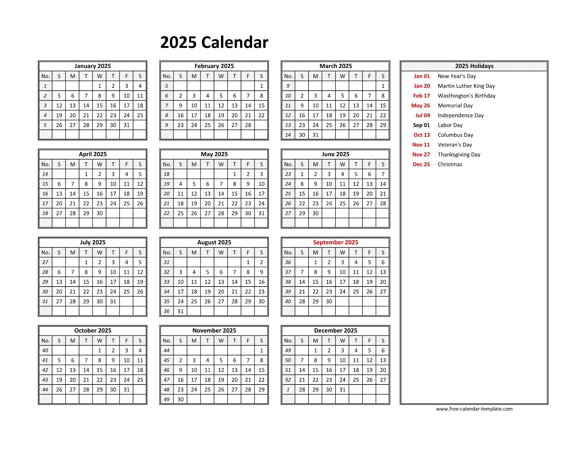 Printable Yearly Calendar 2025 Free calendar template Printable Yearly Calendar 2025 Free calendar template