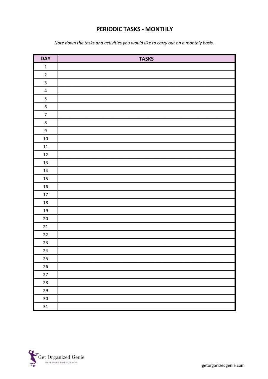 Organization Sheets Printable