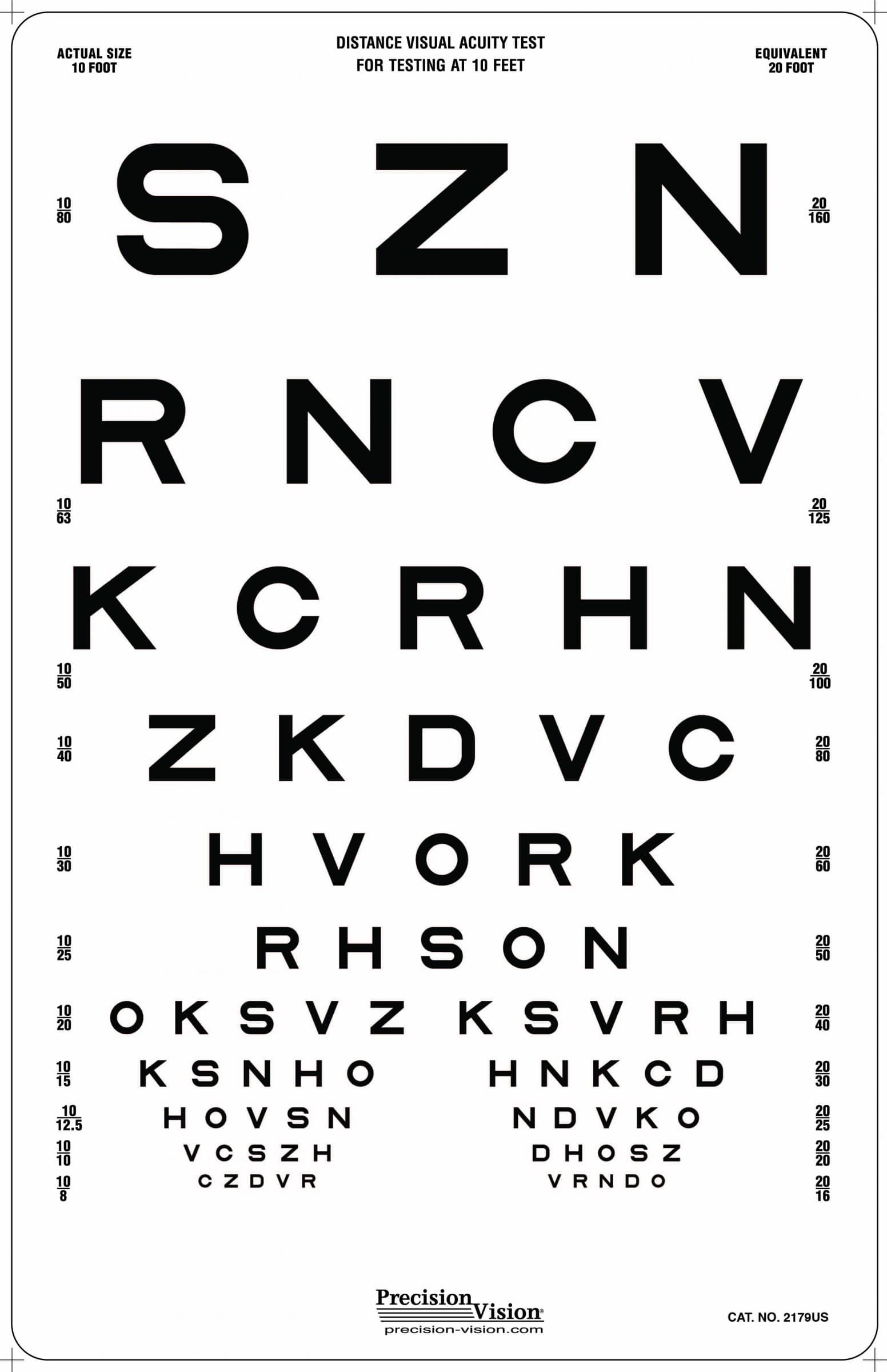 Proportionally Spaced Translucent Sloan Vision Chart Precision Vision