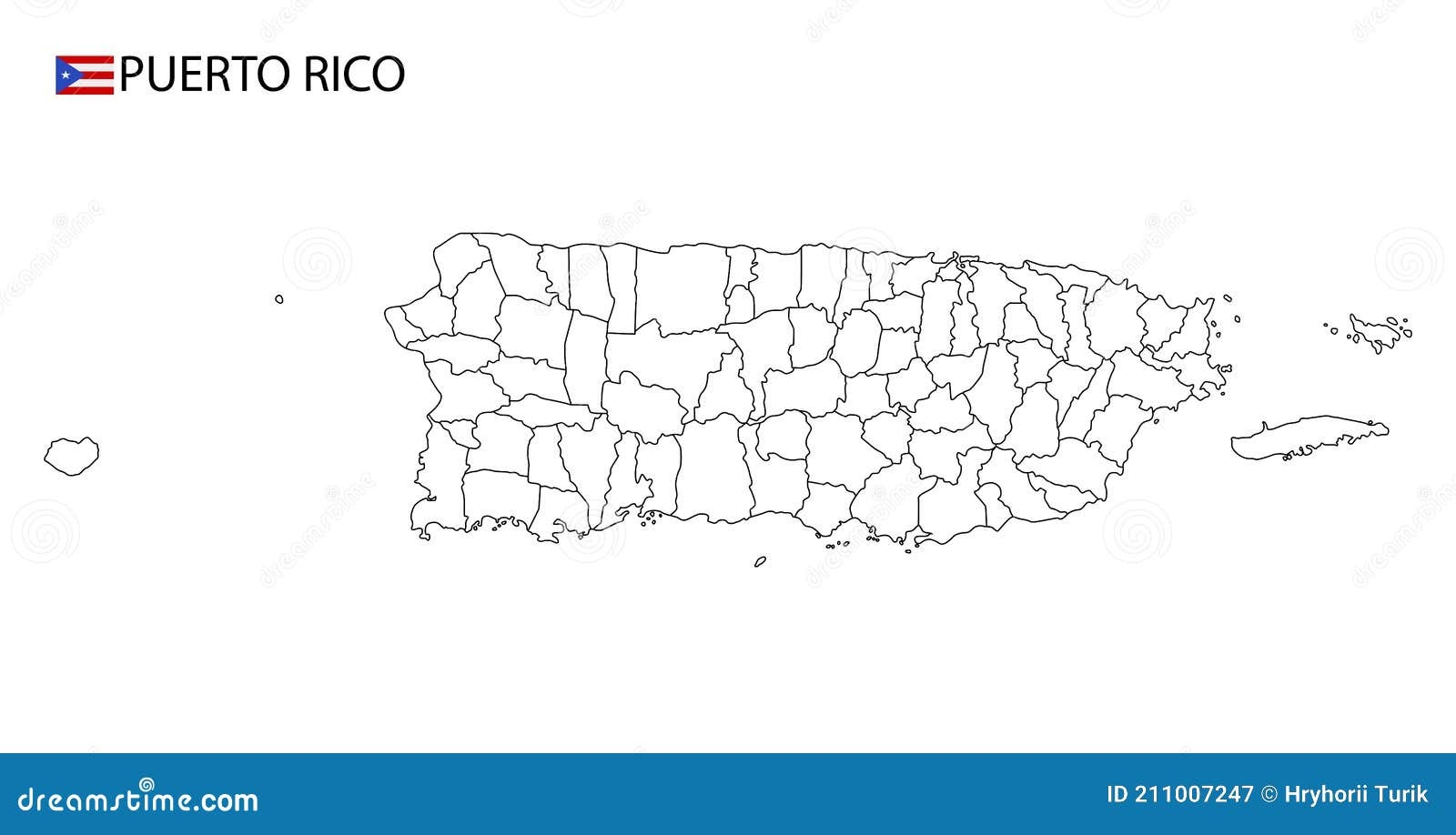 Puerto Rico Map Black And White Detailed Outline Regions Of The Country Stock Vector Illustration Of Province Isolated 211007247