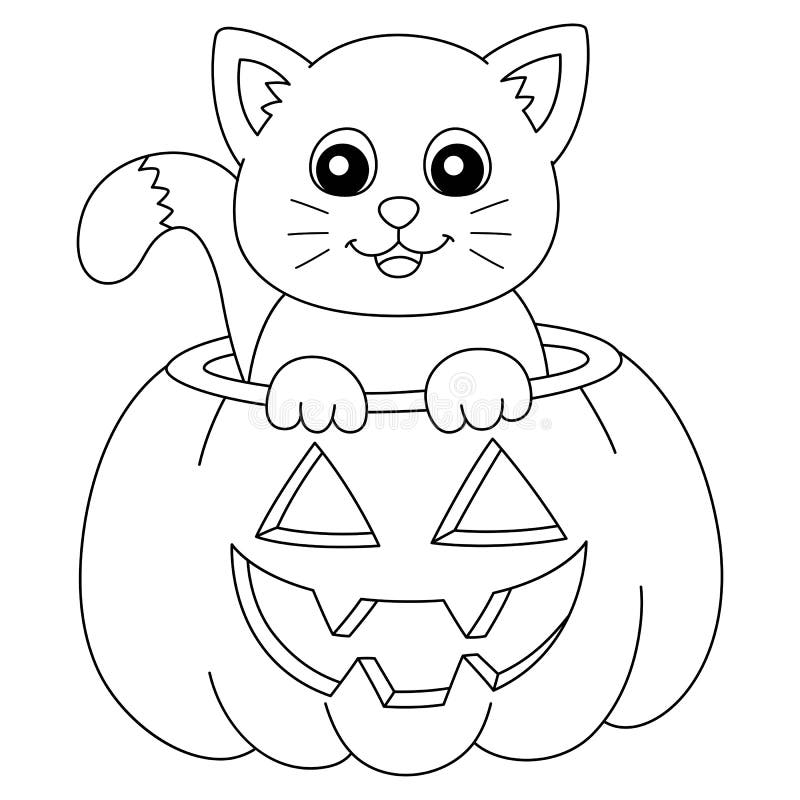 Pumpkin Cat Halloween Coloring Page Isolated Stock Vector 