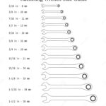 Racheting Wrench Set Size Guide Pattern Vector Line On White 