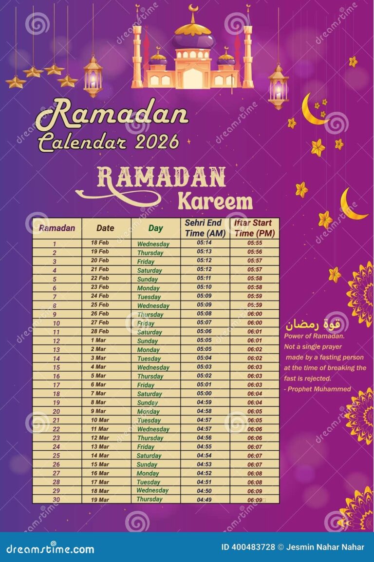 Ramadan Schedule Calendar Template Design 2026 Ramadan Calendar Iftar Schedule Template 2026 Ramadan Calendar With Sehri And Ift Stock Vector Illustration Of Design Schedule 400483728
