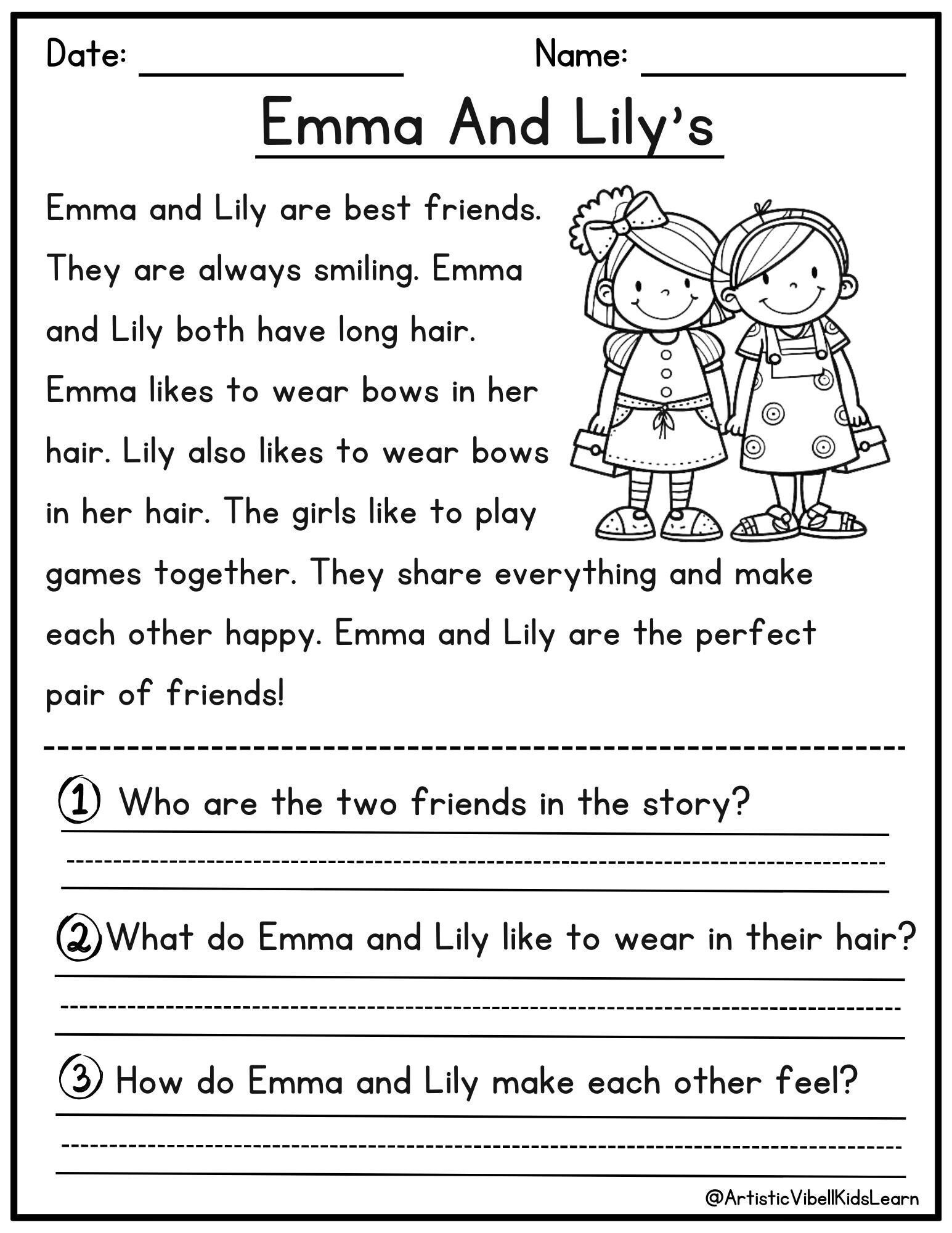 Reading Comprehension Printable Kindergarten First Grade Worksheets Instant Download Fluency Worksheet English Learing Set 2 Etsy