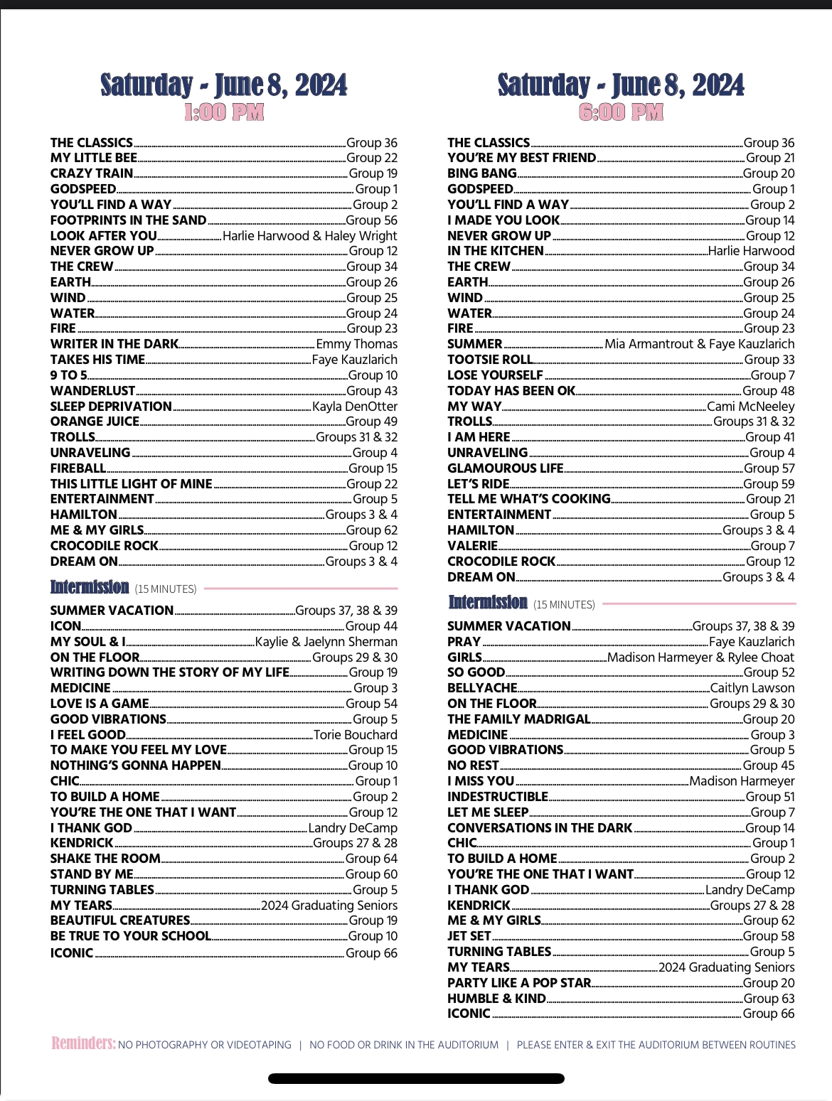 Recital Show Orders Pat Barton Dance Studio