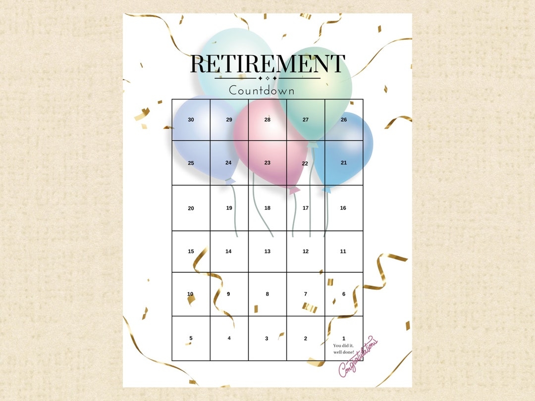 Retirement Countdown Calendar Printable PDF Retirement Celebration Retirement Party Ideas Party Planning Retirement Gift Ideas Etsy
