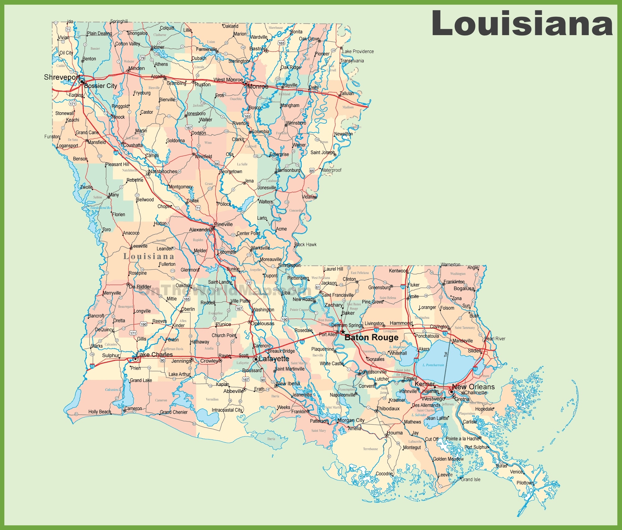 Road Map Of Louisiana With Cities Ontheworldmap