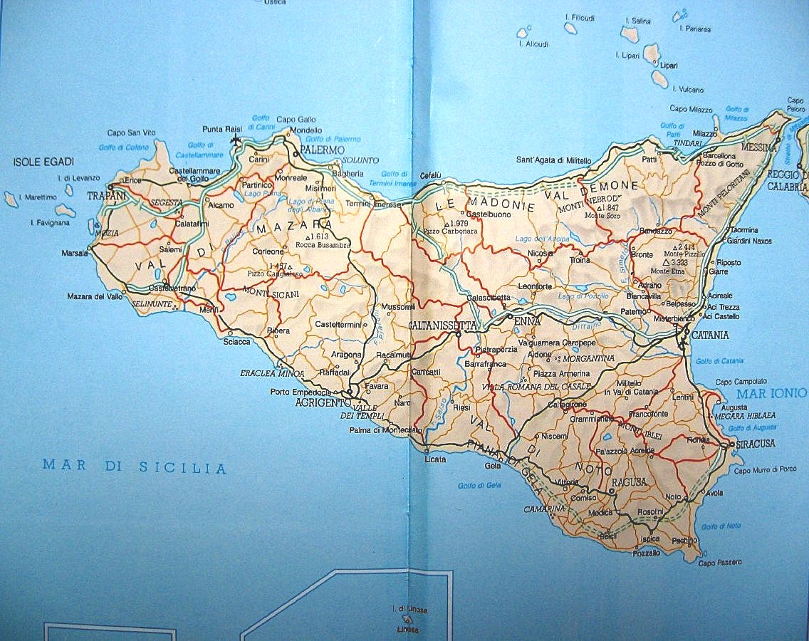 Road Map Of Sicily Italy