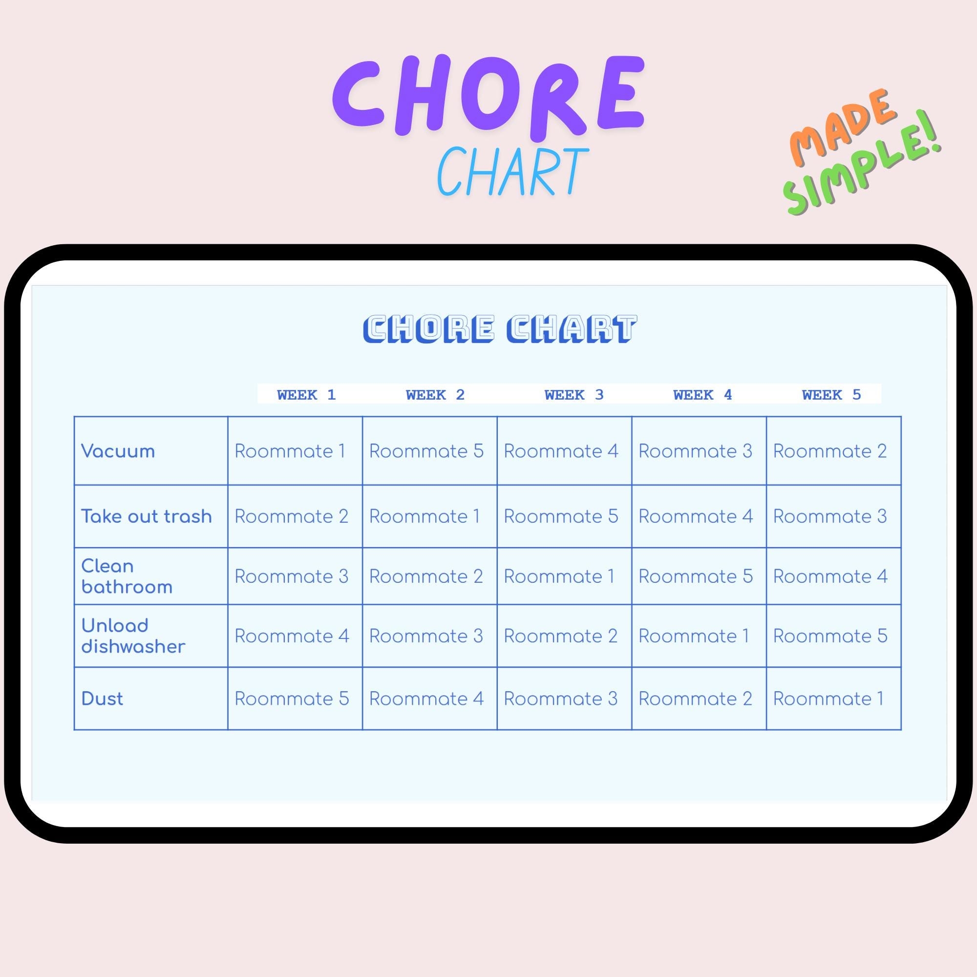 Roommate Chore Chart Editable Cleaning Schedule Etsy