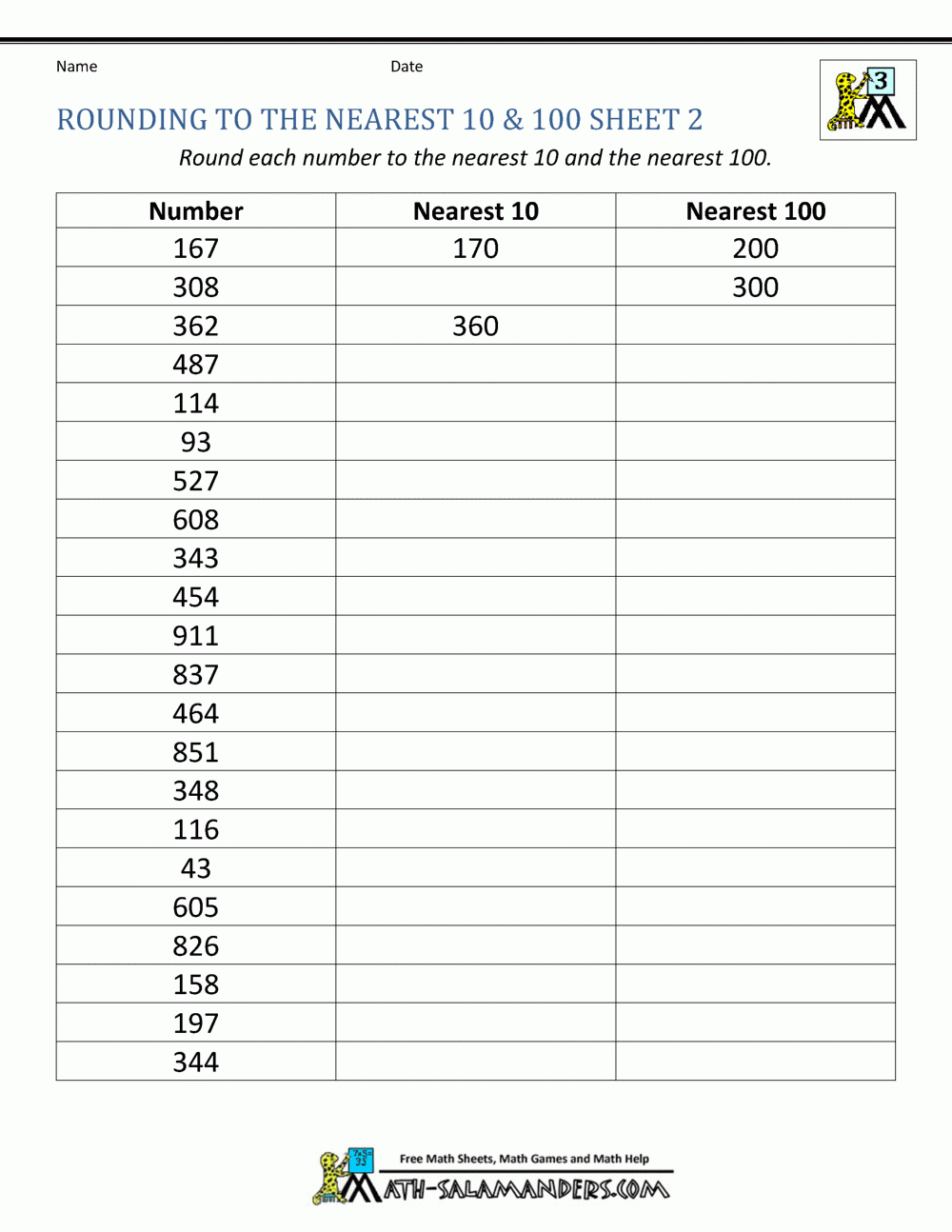 Rounding To The Nearest 100 Worksheets